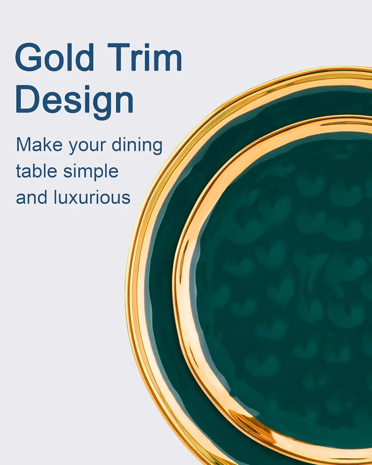 12 Pieces Plates and Bowls Sets, Porcelain Green and Gold Dinnerware Sets, Round Dinner Plates Dishes Set Service for 4, Dishwas