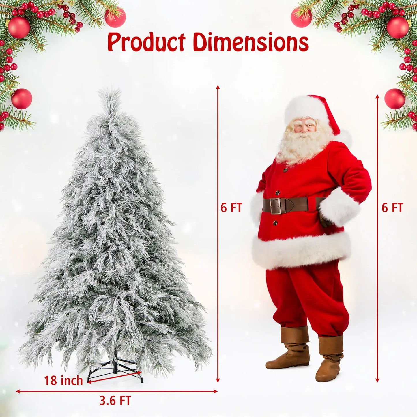 6 FT Pre-Lit Artificial Christmas Tree w/ 519 PVC & Pine Needles & PE Tips