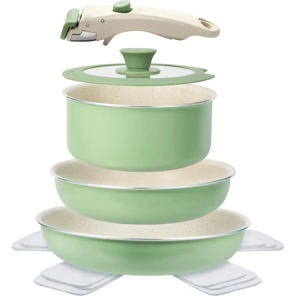 Nonstick Induction Cookware Set 8pcs Pots Pans Granite Removable Handle Cooking Tool Stackable Kitchenware Easy Clean