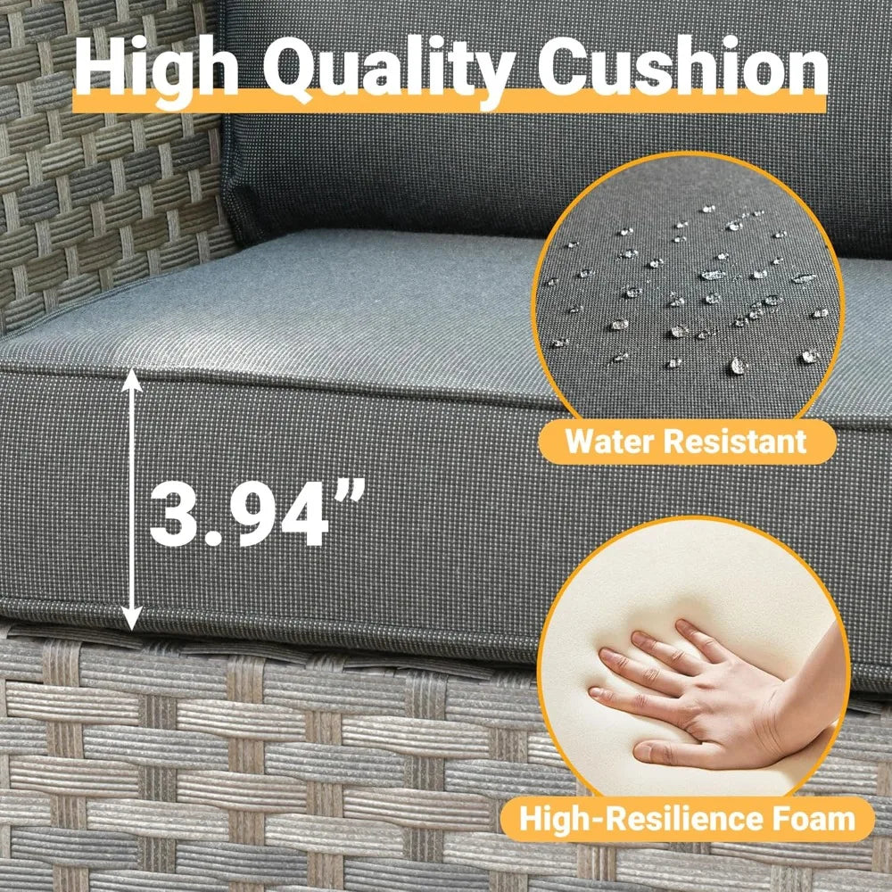 16 Pieces Patio Furniture Conversation Set,with 42" Fire Pit Table Rocking Chair,Outdoor Sectional Gray Wicker Sofa Set
