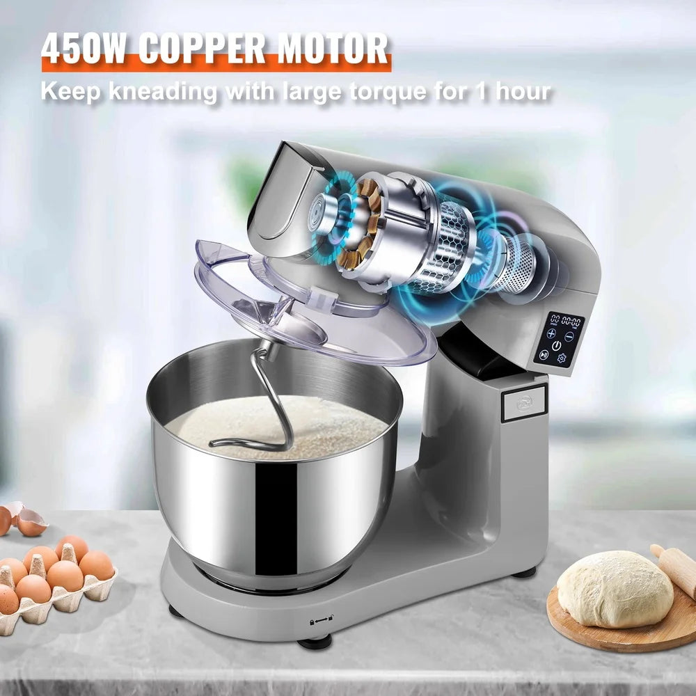 7.3qt Stand Mixer with Meat Grinder Scraper Food Tray 450W 6 Speed LCD Control 7L Stainless Bowl Kitchen Appliance