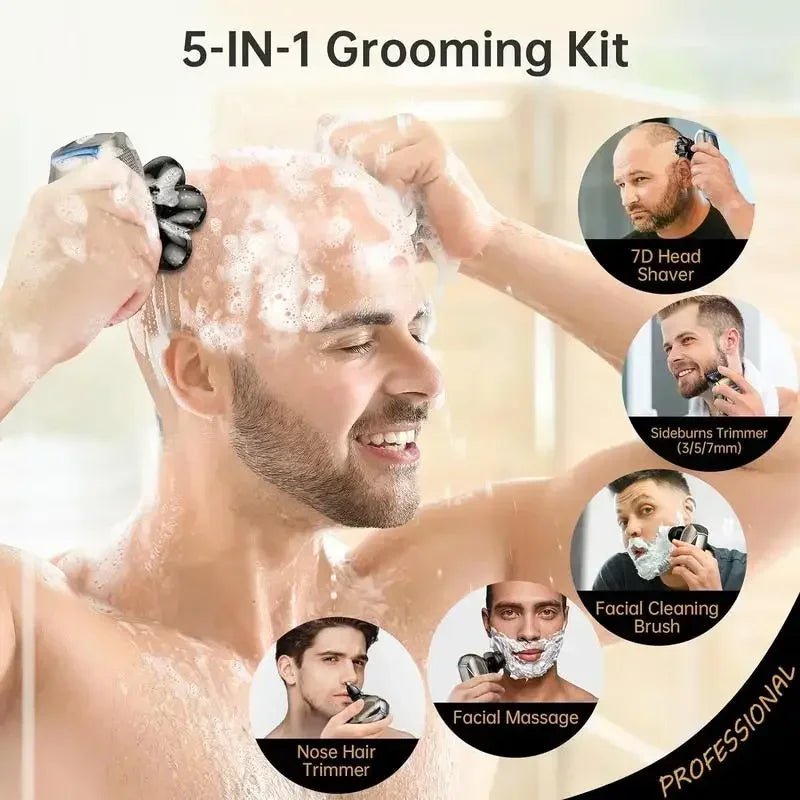 Bazivve 5-IN-1 Electric Shaver Kit with 7D Magnetic Head, LED Light, Type-C Quick Charge, and IPX7 Waterproof