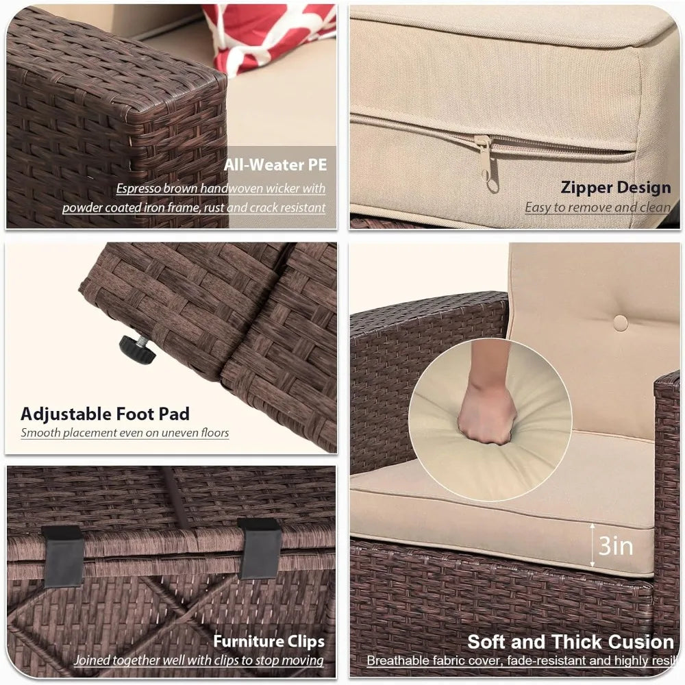 Super Patio 8 Pieces Outdoor Patio Furniture Set, Wicker Patio Conversation Sets with Storage Box, Rattan Outdoor Sectional Sofa