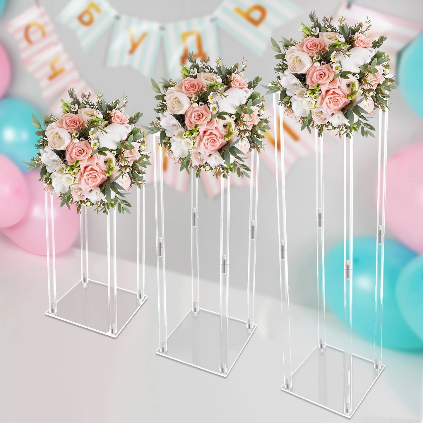 3 Pcs Clear Acrylic Vase Wedding Centrepieces, Column Flower Display Stand Geometric Display Stand for Home Decor