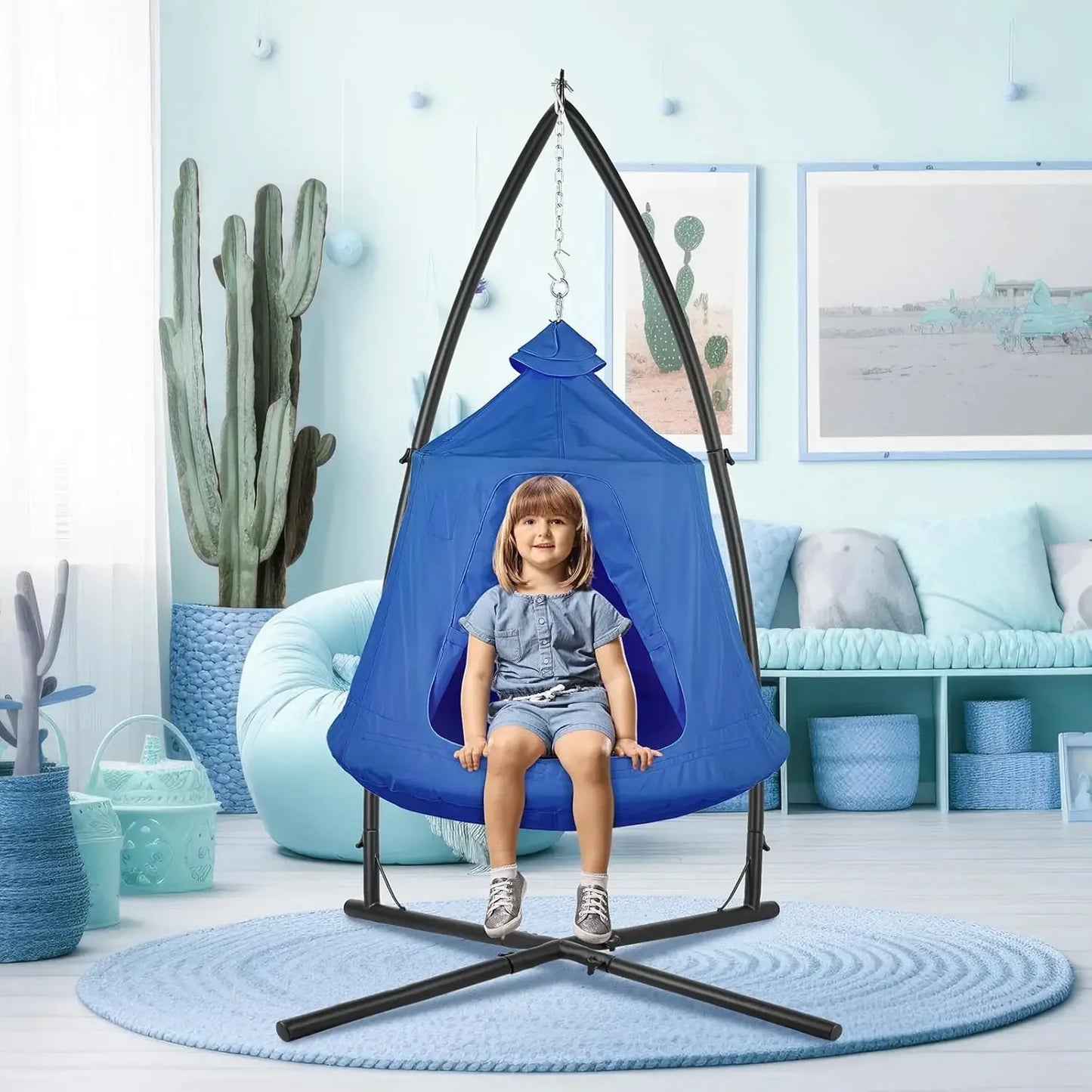 Hanging Hammock X-Stand with Tree Tent – Multi-Use Metal Stand for Indoor Swing & Outdoor Egg Seat
