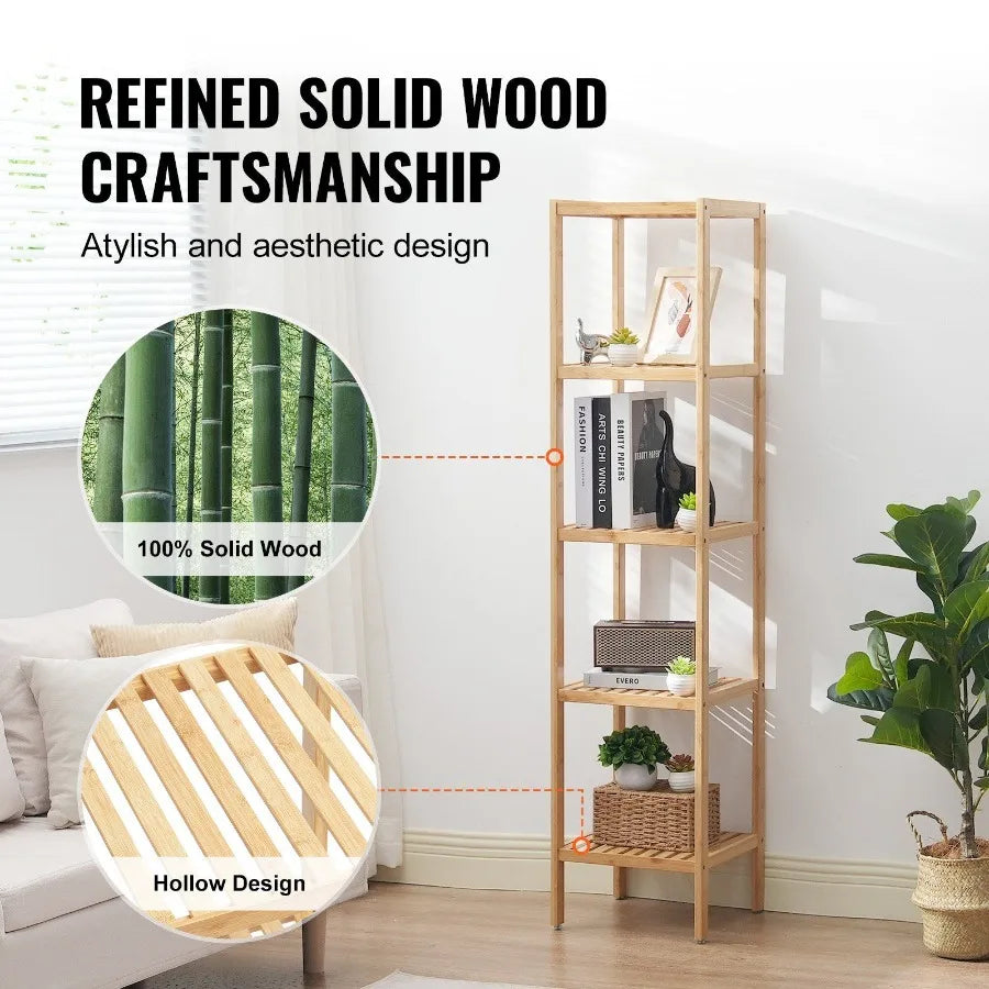 Corner Standing Bookshelf 5Tier Bamboo Ladder Narrow Shelf Plant Stand