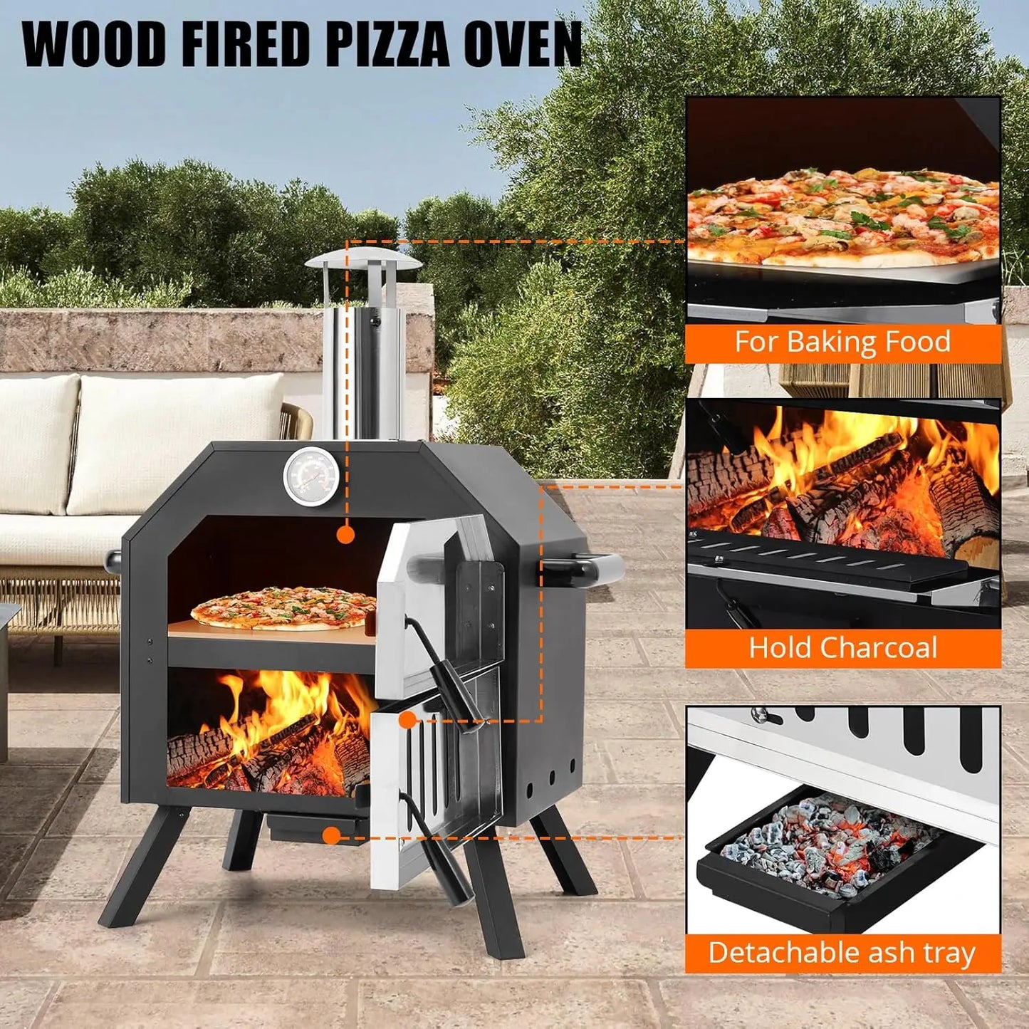 Foldable Legs Outdoor Pizza Oven With Cover 12 Inch Stone
