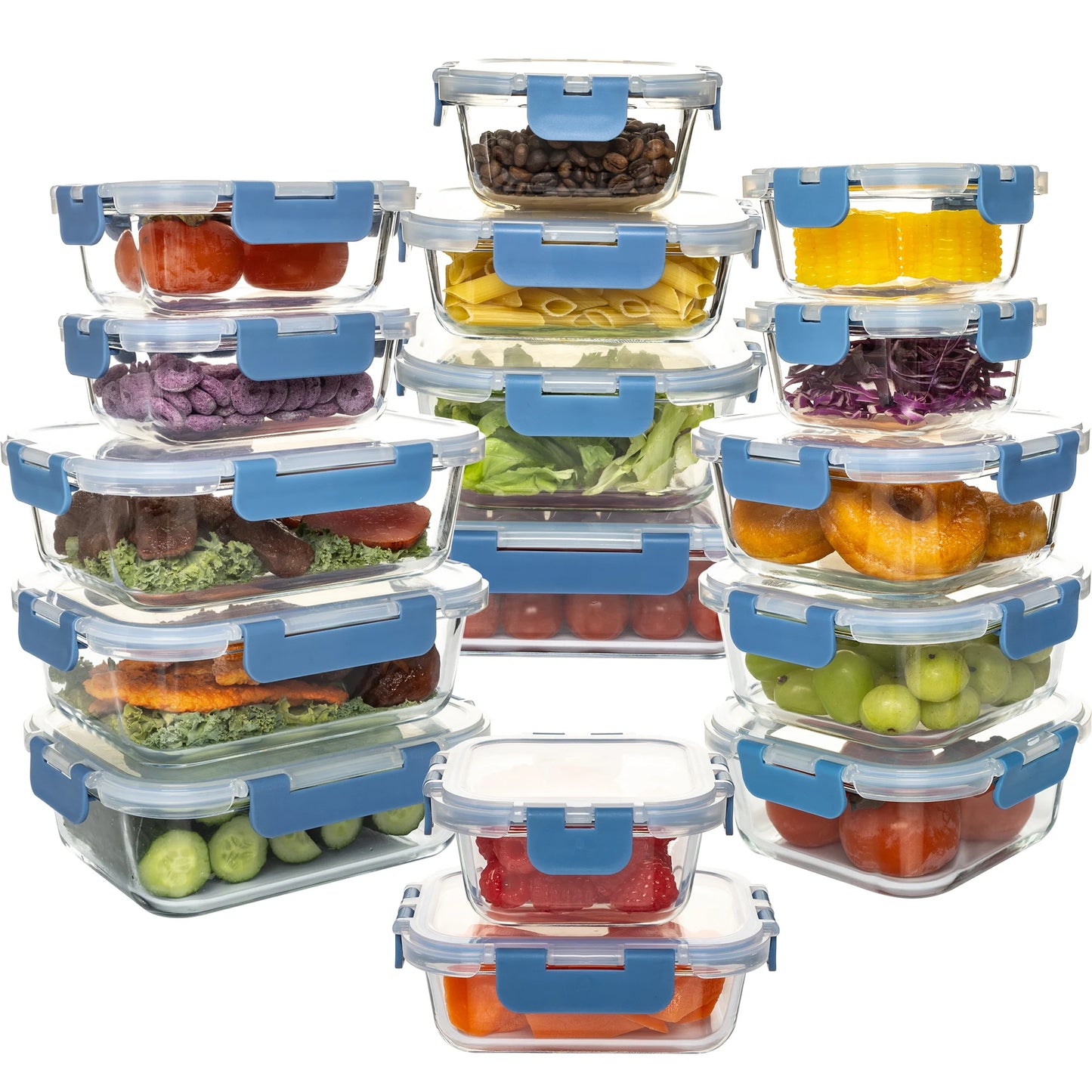 16 Piece Glass Food Storage Set Airtight Lids Microwave Safe