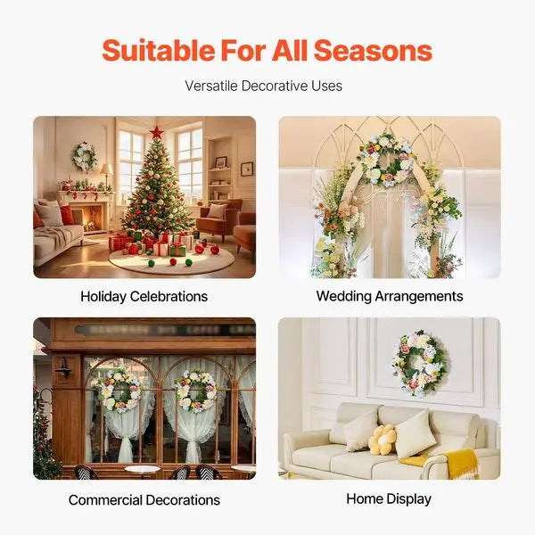 Decorative Wreath 24 in White Pink Yellow Peonies Hydrangeas Year Round Wreath