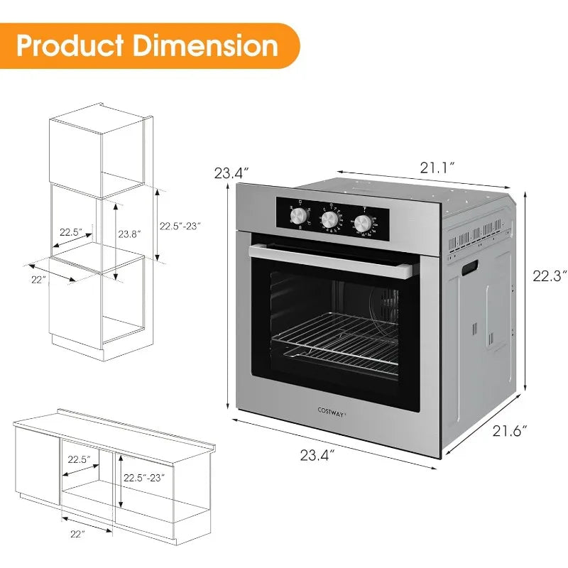 Costway 24 Inch Built In Wall Oven 2.47 CuFt 5 Functions