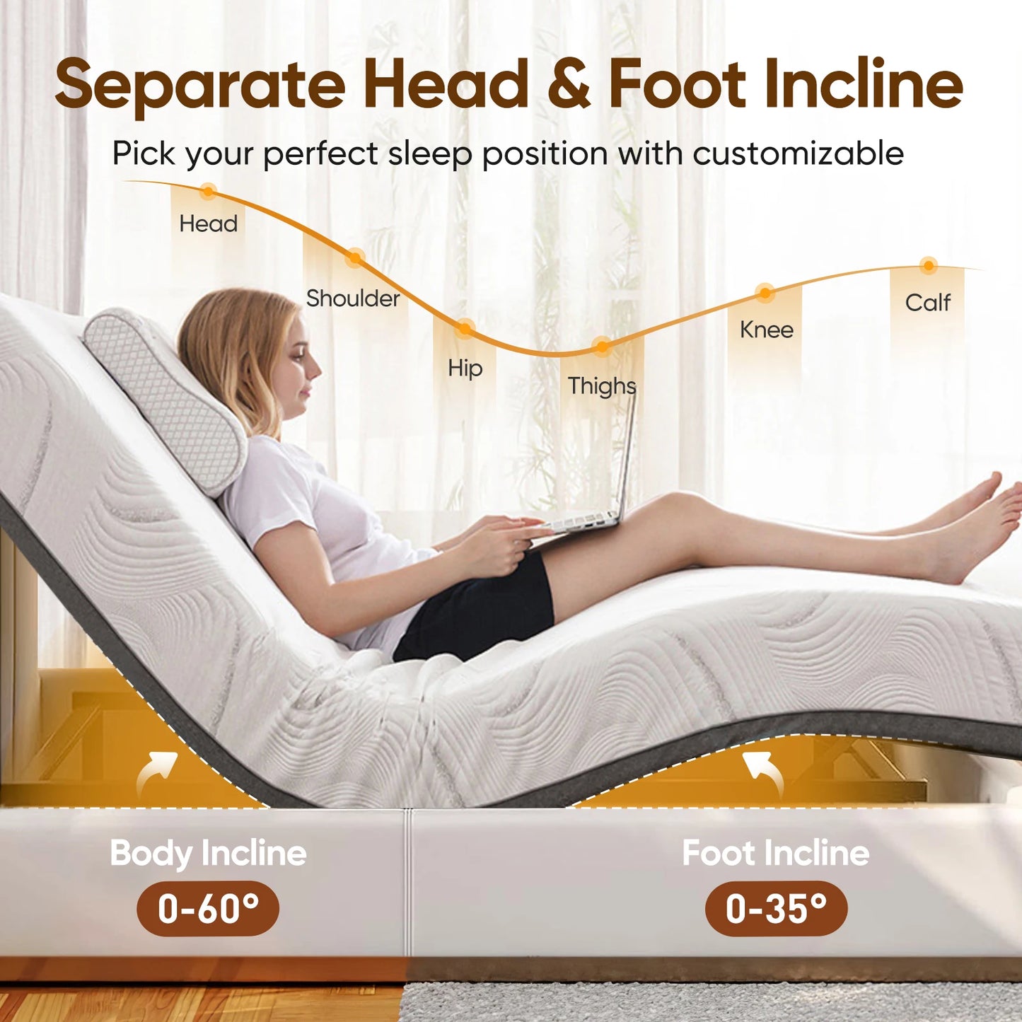 Massaging Zero Gravity Adjustable Bed with Wireless Remote USB Ports Head Foot Incline with 3-speed Quiet Motor