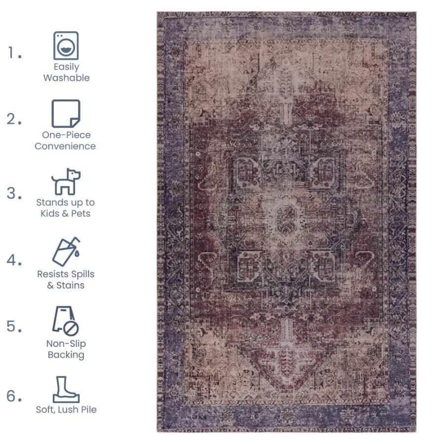 Naar 2x3 Washable Area Rugs LowPile NonSlip NonShedding Foldable Kid Pet Friendly Area Rugs for living room bedroom kitchen din