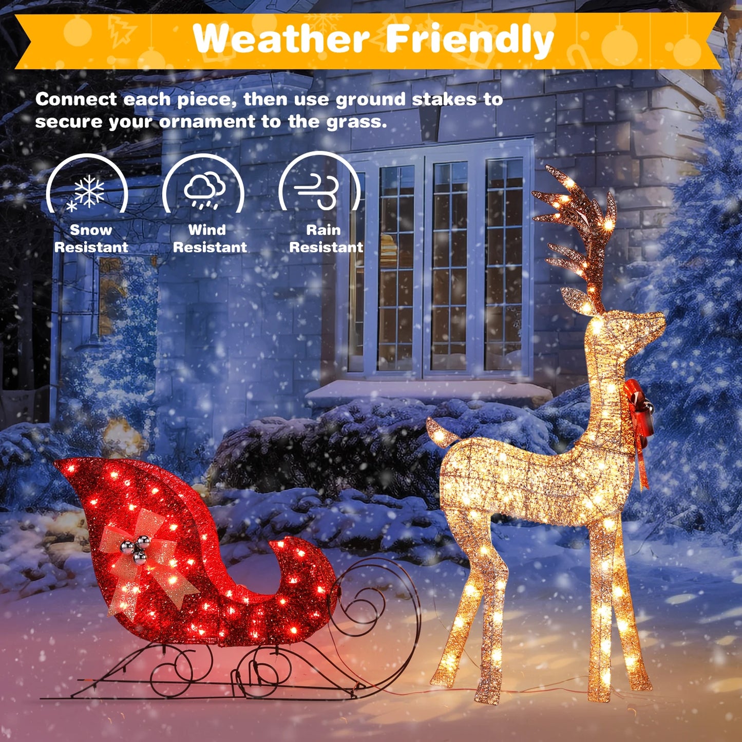 Indoor Outdoor Lighted Christmas Deer Family Set LED Lights