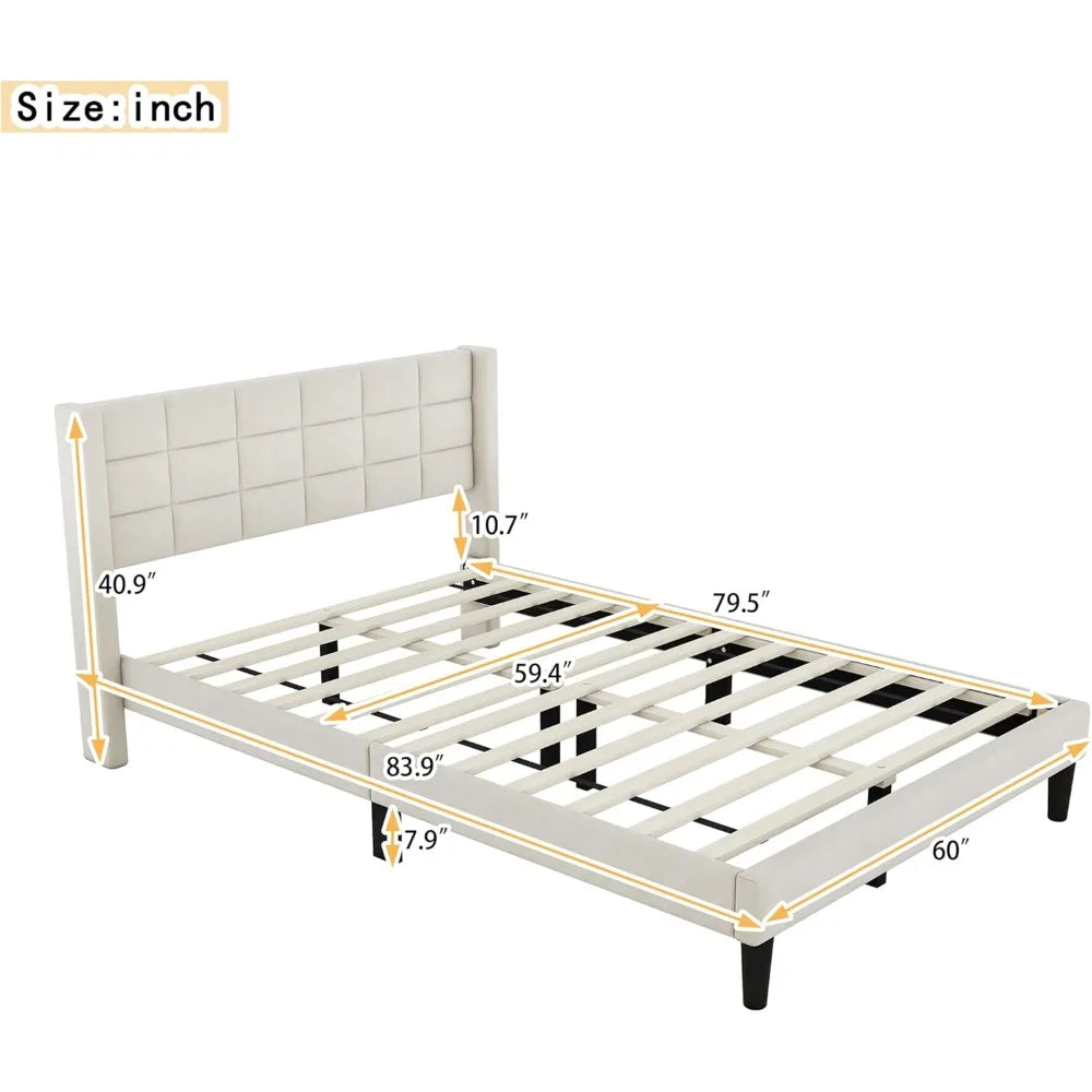 Upholstered Platform Bed Frame With Stitching Headboard