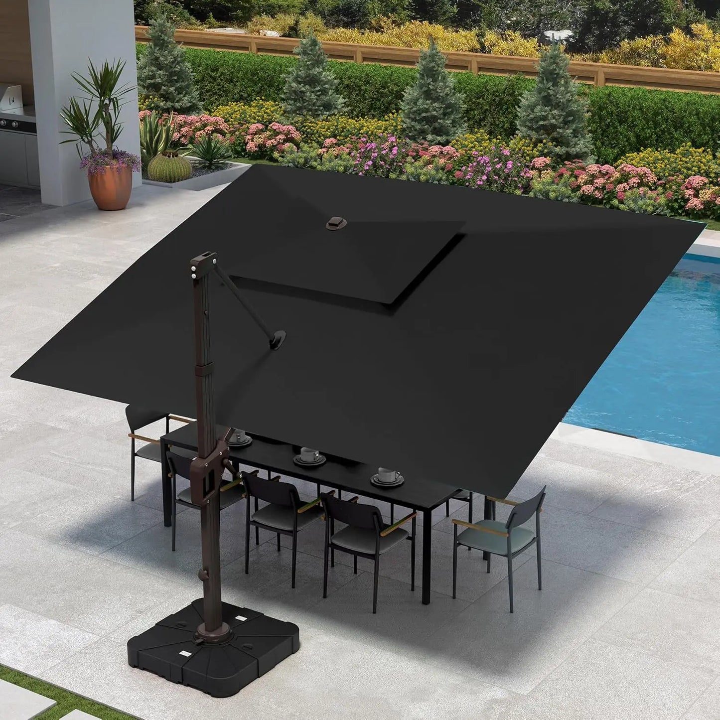 10 X 13 FT Cantilever Patio Umbrella Outdoor Heavy Duty Double Top Windproof Rectangle Offset Umbrellas with 360-degree Rotation