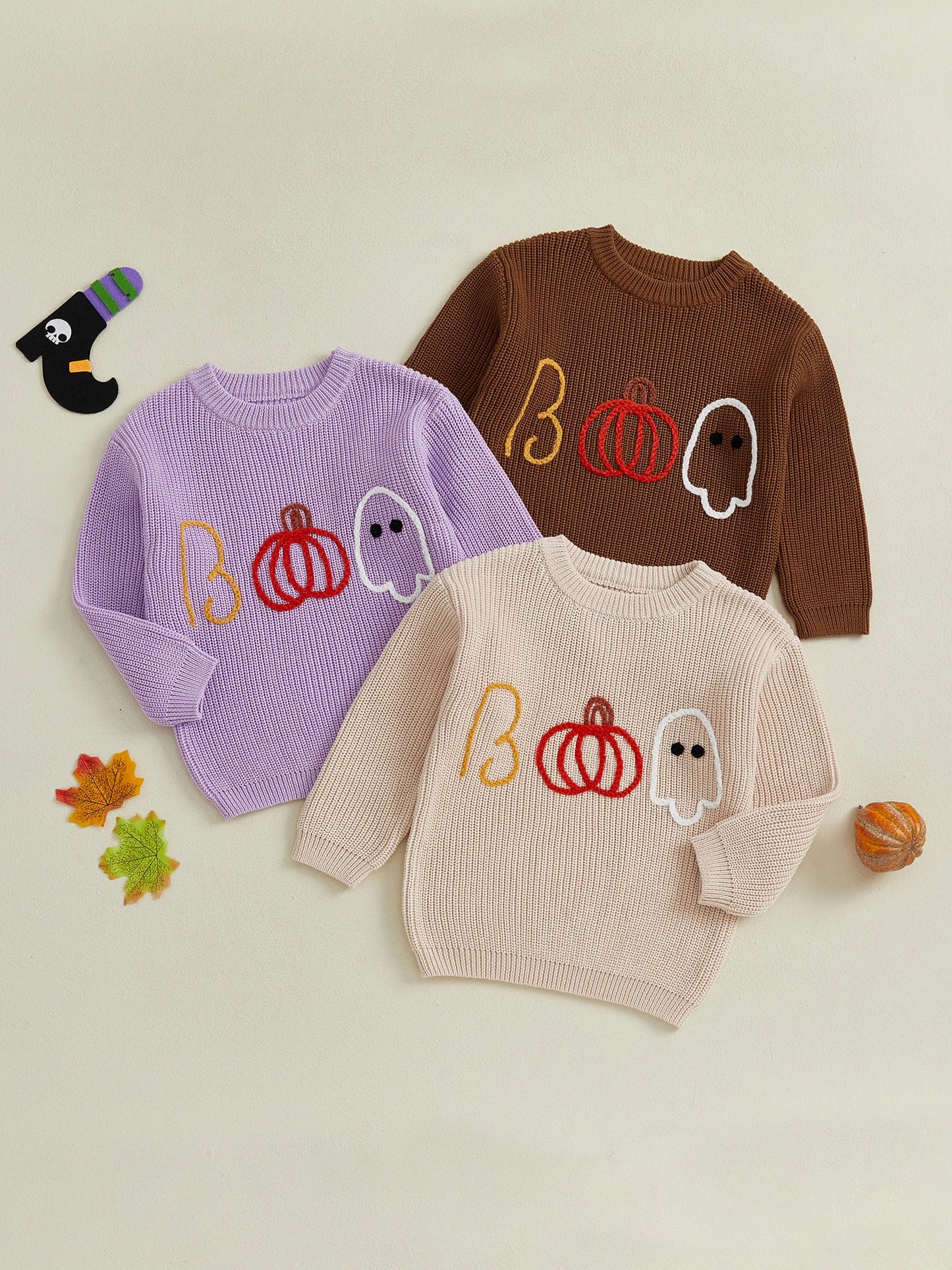 Adorable Halloween-themed Baby Sweater with Spooky Ghost and Pumpkin Embroidery Cozy Toddler Knitwear for Warmth and Style