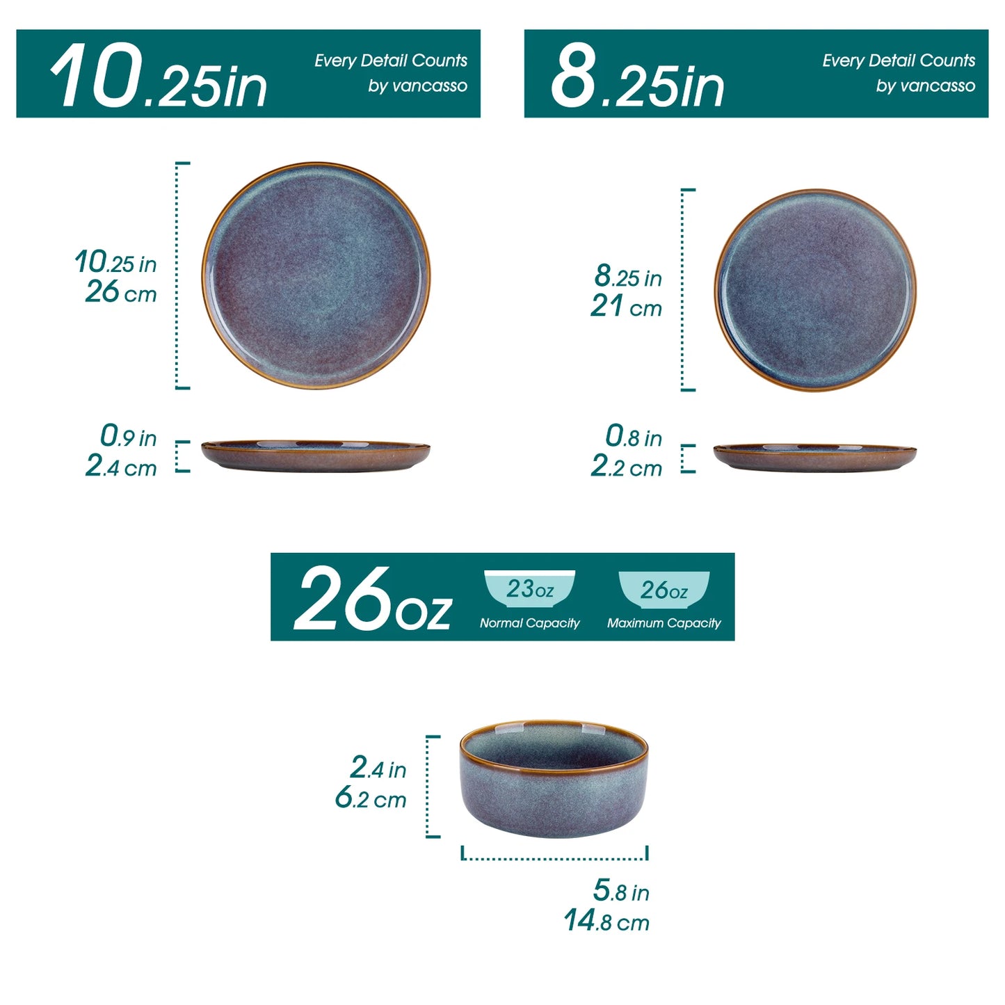 Vancasso Stoneware Dinner Plates Set 12 16 18 24 Piece Set