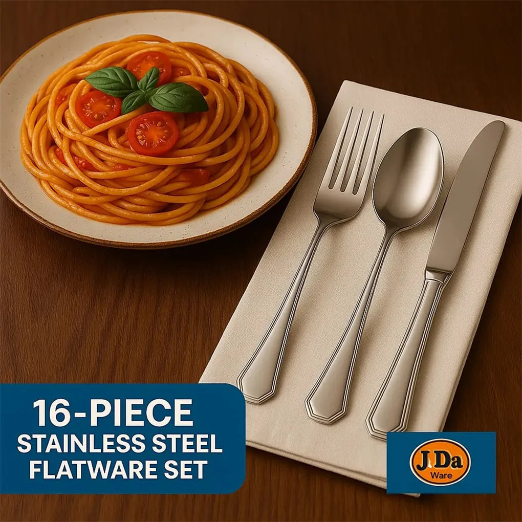 16-Pieces Luxury Premium Silverware Dinnerware Tableware Set for Home - Stainless Steel Flatware Service for 4 Person