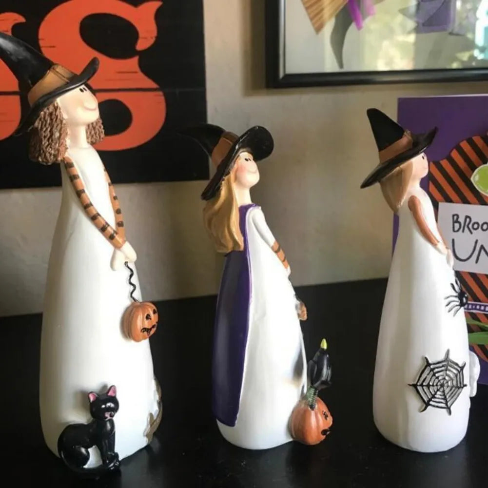 1/3pcs Halloween Witch Figurines And Statues Home Decor Resin Witches Cute Elf Sculpture