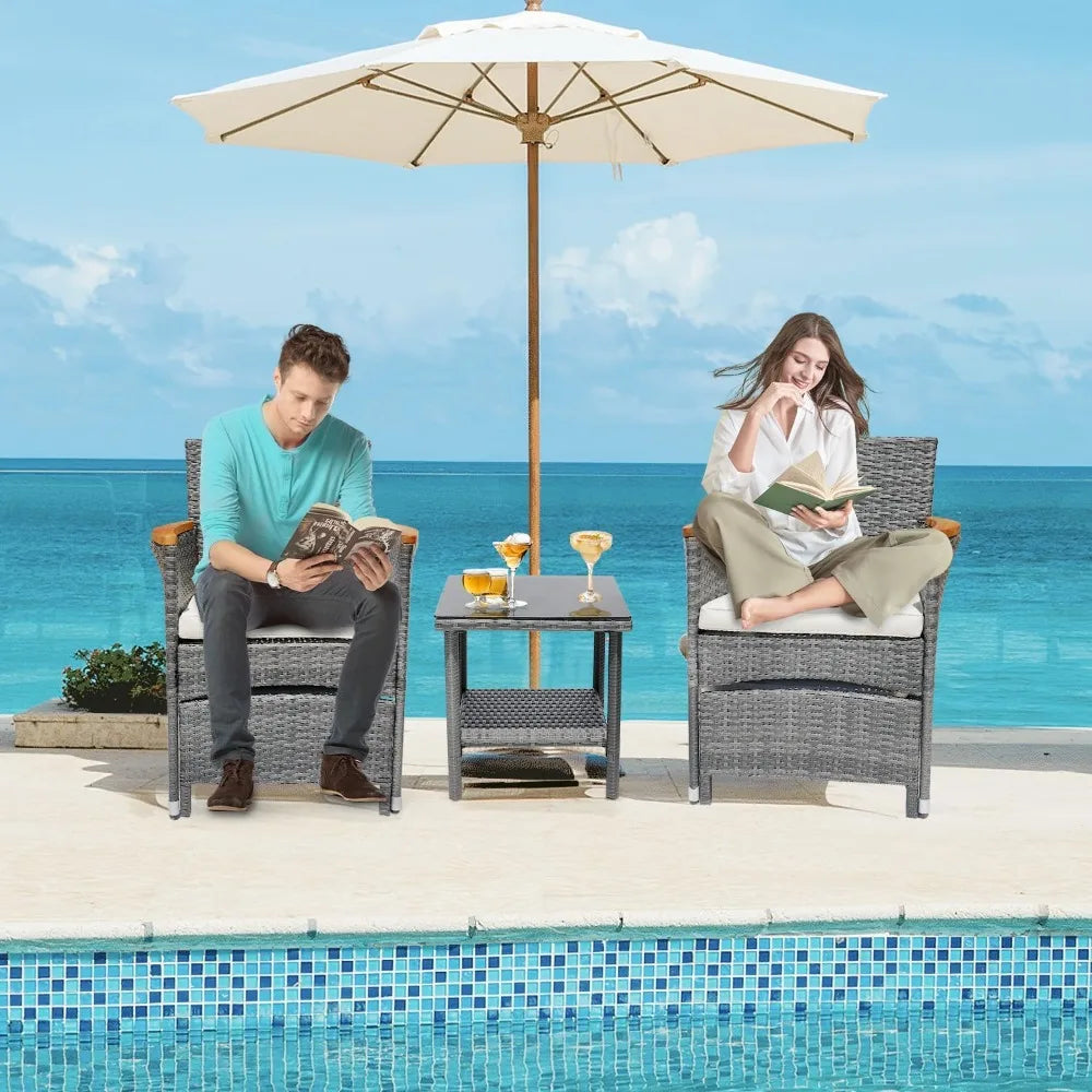 Outdoor Patio Furniture Set with Table & ottoman, 5 Piece Wicker Patio Sets with cushion, Outdoor Furniture Patio Set