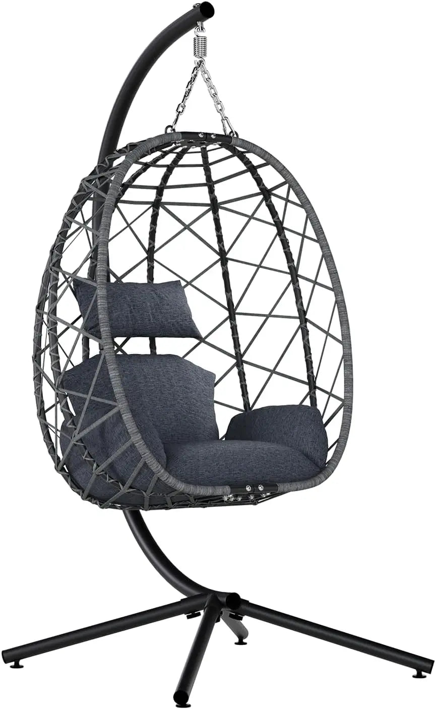 Egg Swing Chair with Stand, Outdoor Patio Hanging Egg Chair, Indoor Hammock Chair with Cushion for Garden Backyard