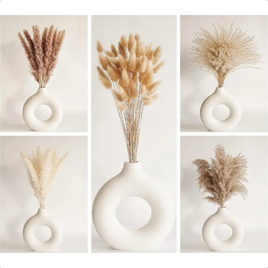 Natural Dried Pampas Grass Decor 110 PCS Pampas Grass Contains White Bunny Tails Dried Flowers Artificial Flowers for Bathroom