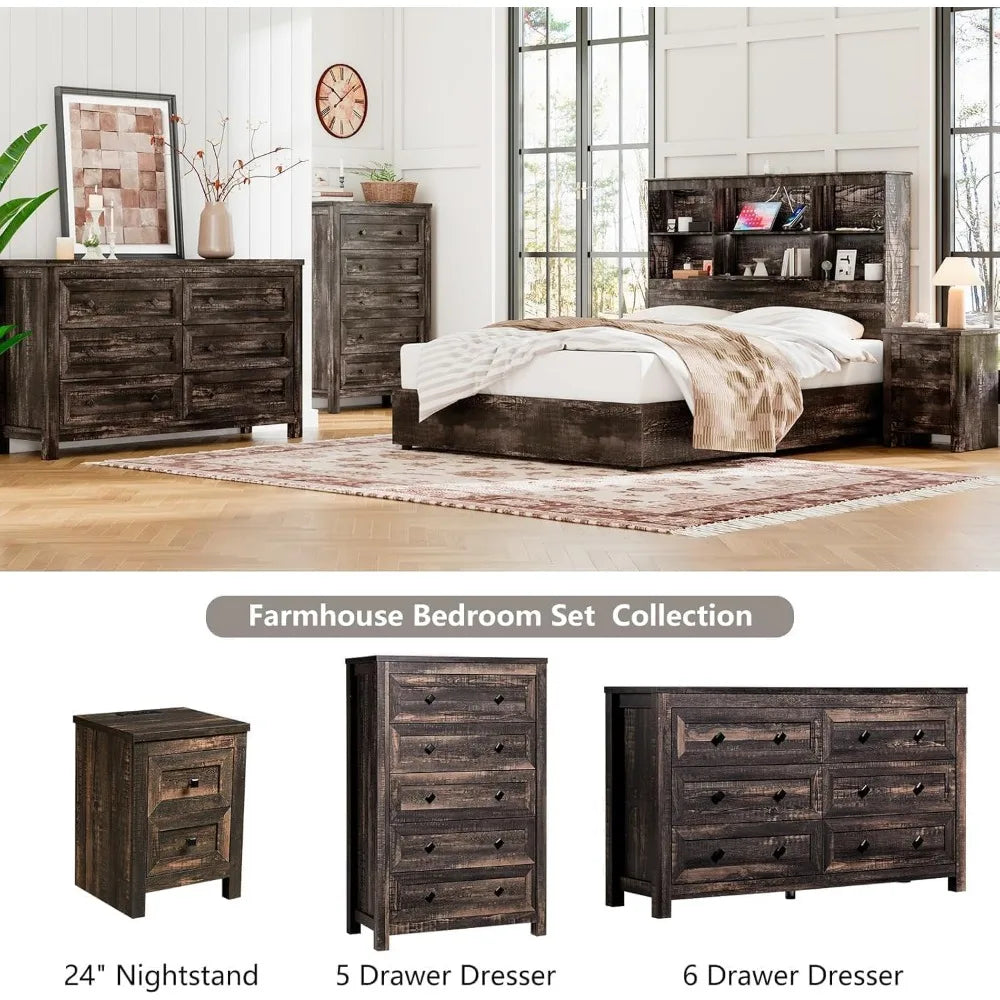 Farmhouse Bedroom 4 Piece Set Rustic Dressers Nightstands