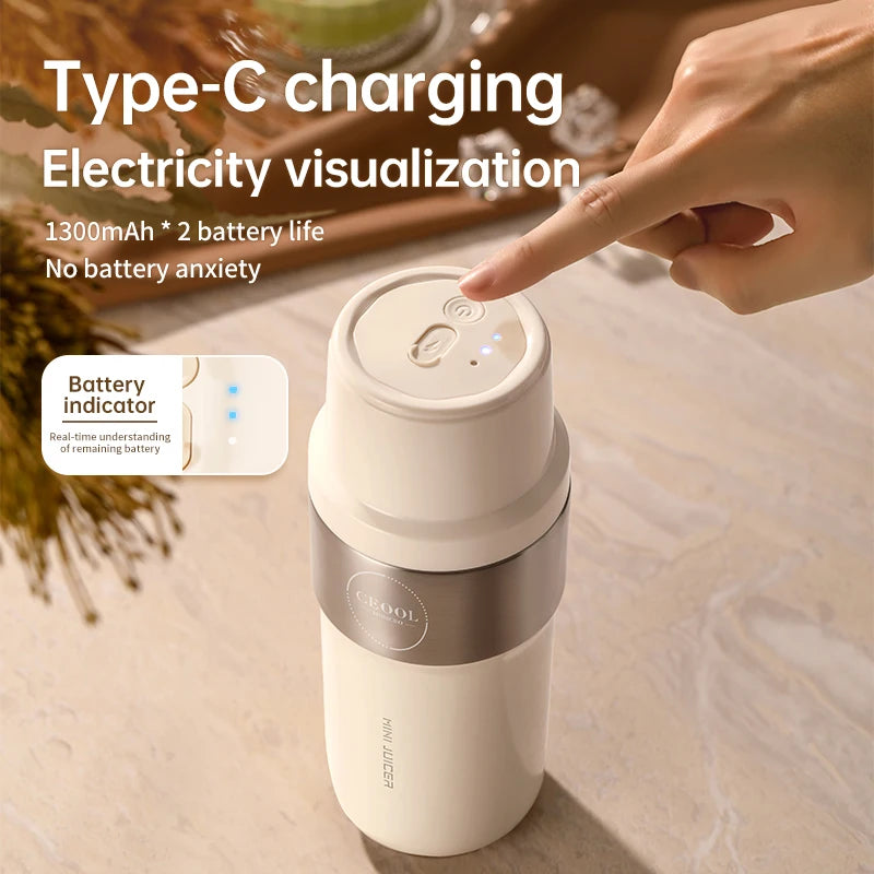 Double Layer Vacuum Insulated Juicer 304 Stainless Steel Juicers 350ml USB Charge Portable 26 Blades Strong Power Freesh Juicer