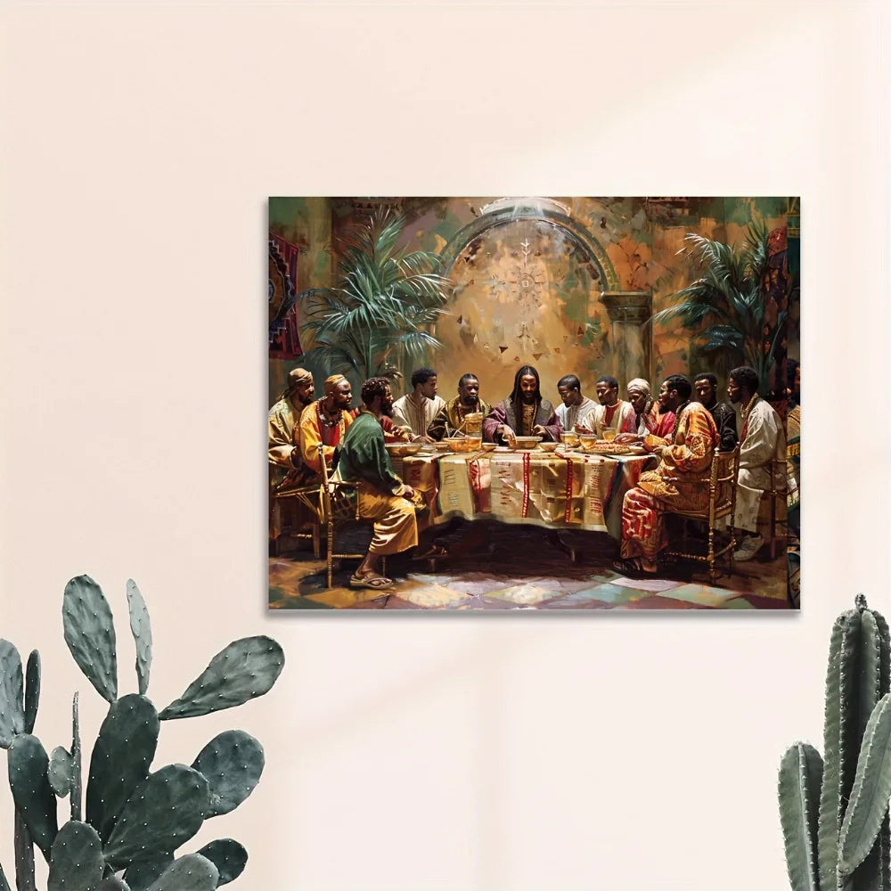 Black Last Supper Canvas Mural In 1.5 Inch Wood Frame