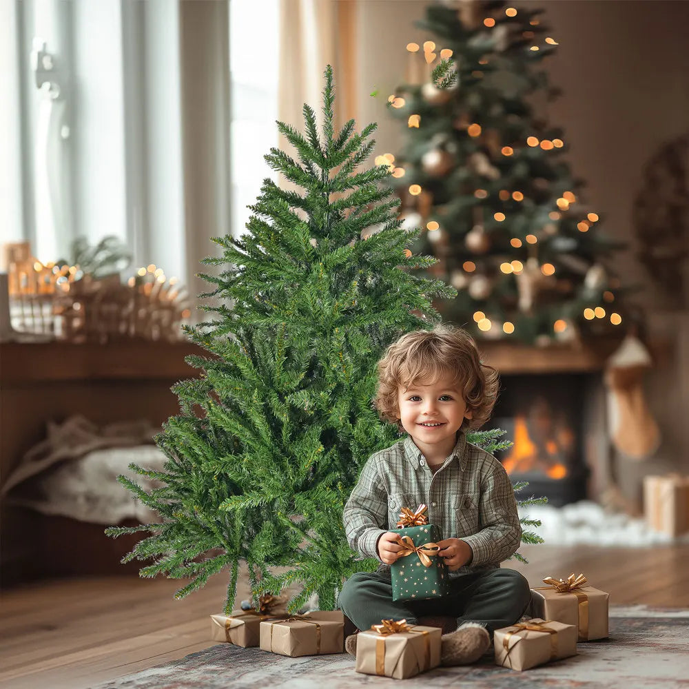 4.5 Ft Premium Hinged Spruce Artificial Christmas Tree, 663 Tips, Metal Stand, Easy Assembly, Ideal for Indoor Holiday Decor.