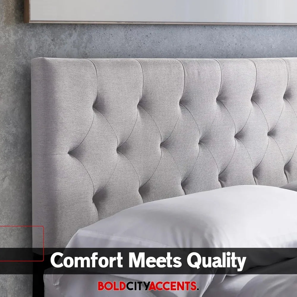 Bed Headboard - Mid-Rise Diamond Tufted Upholstered Queen Size Full Size - Adjustable Height Full Headboard - Bed Frame or Wall