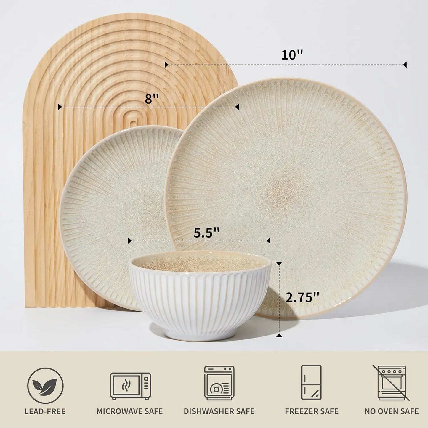 Ceramic Dinnerware Sets for 4, 12 Pieces Embossed Stoneware Plates and Bowls Sets, Scratch Resistant Dish Sets, Distinctive Gran