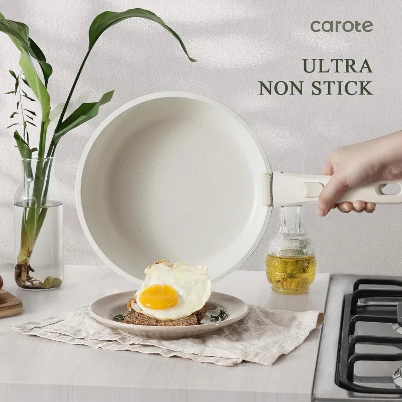 CAROTE Pots and Pans Set Non Stick, 15pcs Cookware Sets, Kitchen Set, Oven/Dishwasher/Fridge Safe, Space Saving Pots Set