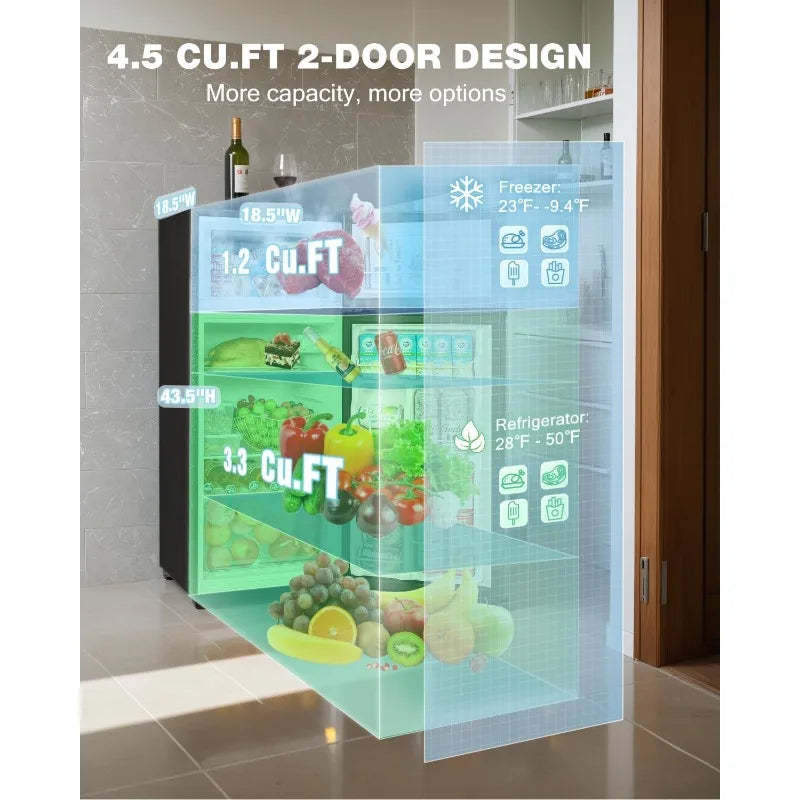 Dual Door Mini Fridge Freezer Seven Temperature Settings