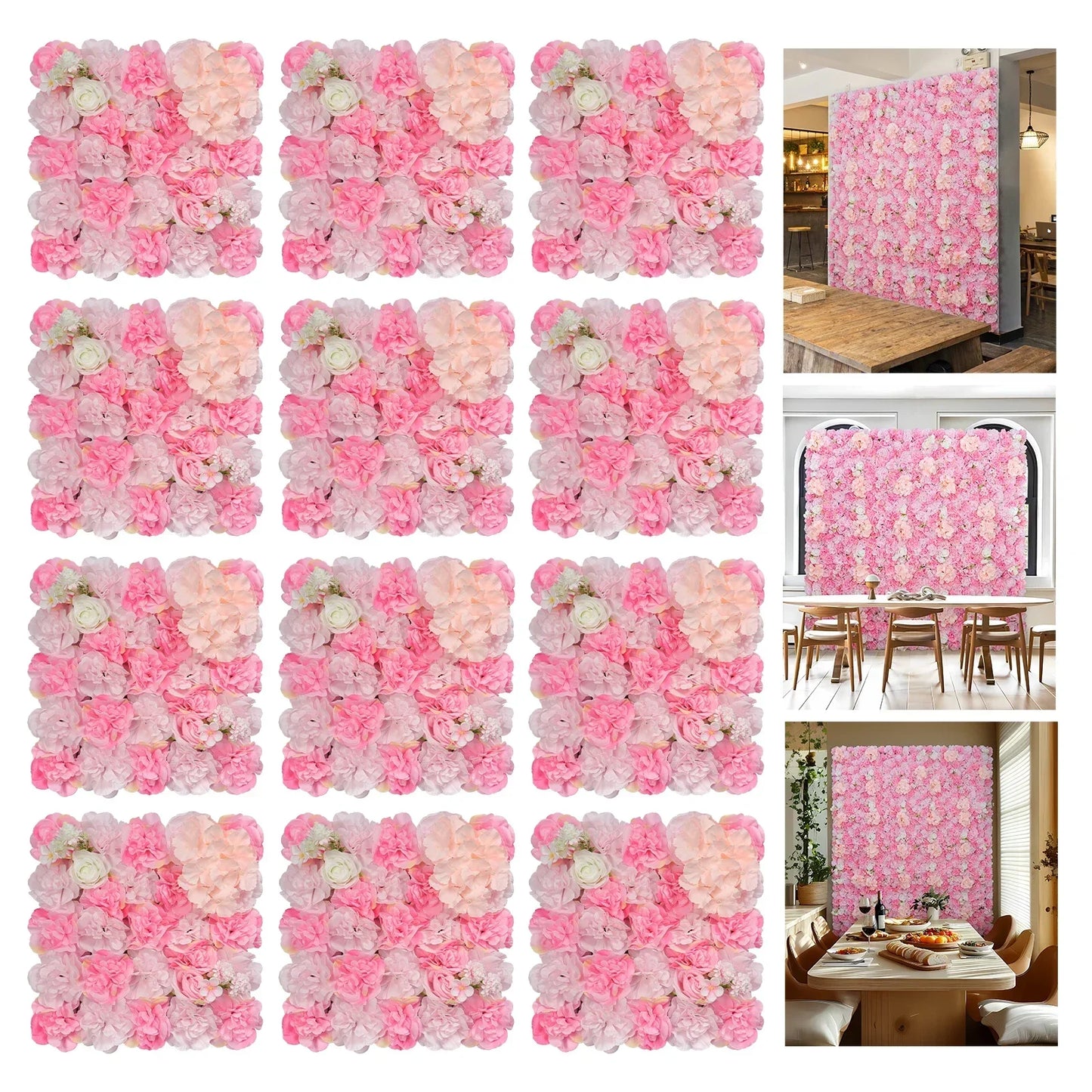 12pcs Artificial Flowers Wall Panels 16.5* 16.5Inch Silk Roses Home decoration Floral Backdrop Ideal for Wedding Celebrations