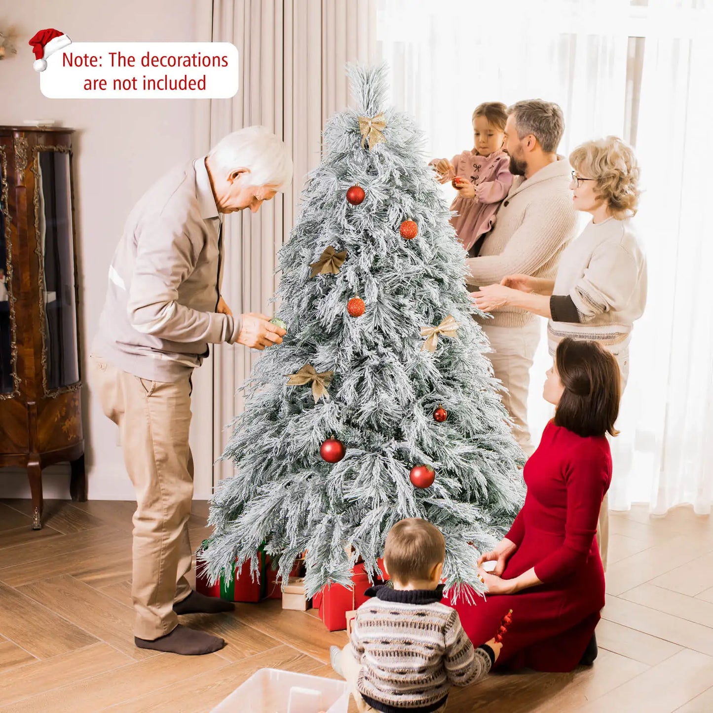 6 FT Pre-Lit Artificial Christmas Tree w/ 519 PVC & Pine Needles & PE Tips