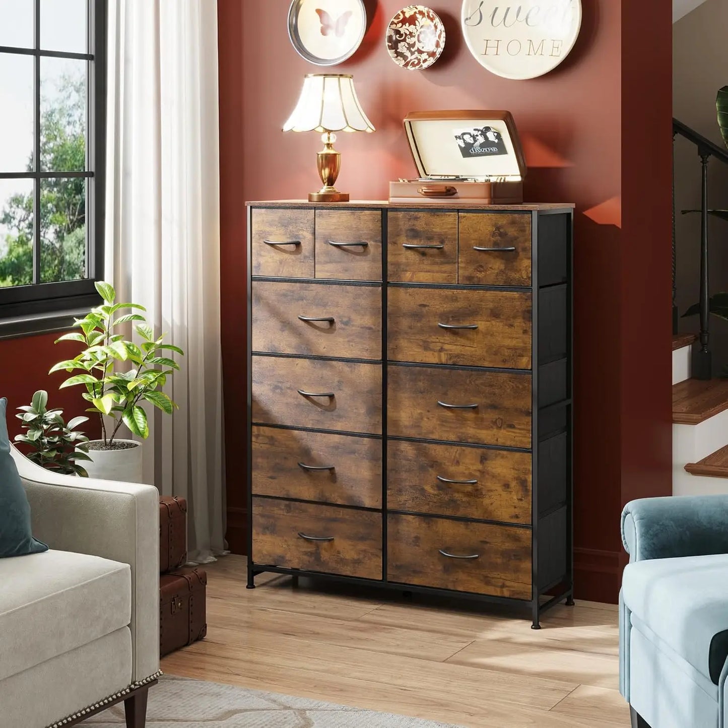 Tall Dresser for Bedroom with 12 Drawers, Fabric Dresser for Bedroom, Closet, Fabric Storage Dressers with Drawers