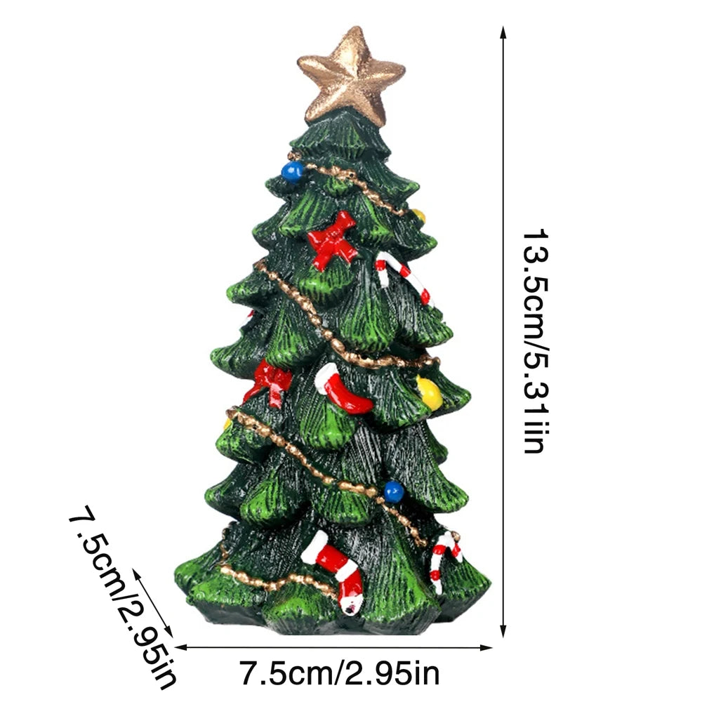 13cm Resin Christmas Tree Statue Ornaments, Mini Glittering Sequin Artificial Spruce Tree Christmas Ornaments Suitable for Bedro