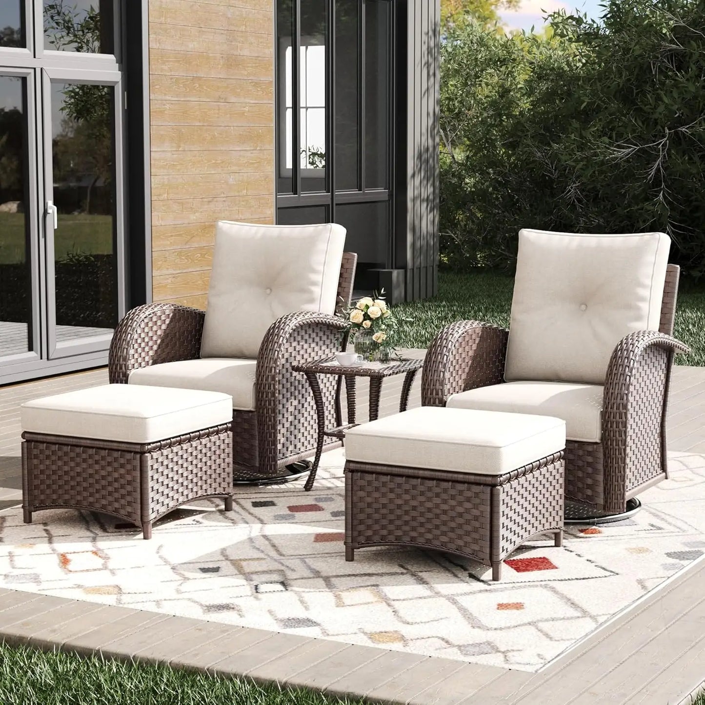 Outdoor Patio Furniture Sets 6 Pieces Wicker Swivel Rocker Chairs and Sofa Sets with Coffee Table for Backyard Deck
