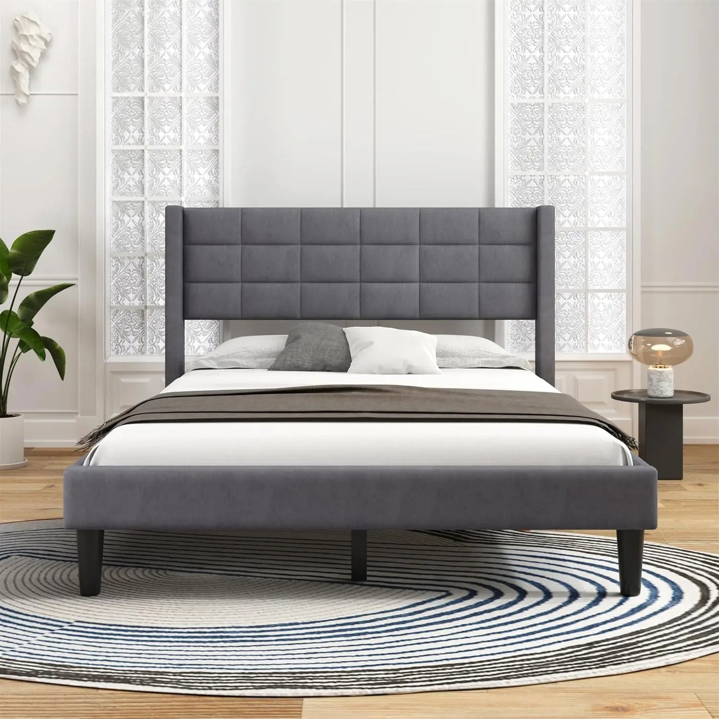 Upholstered Platform Bed Frame With Stitching Headboard