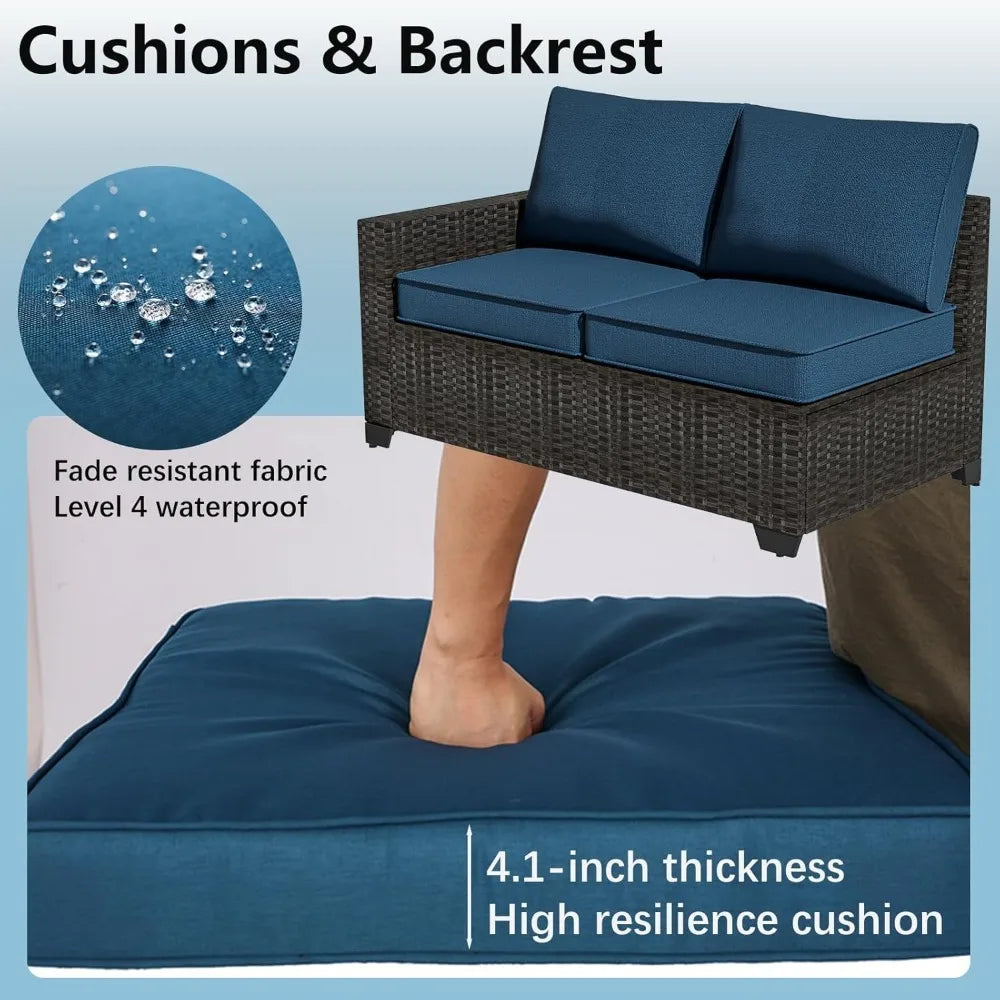 Premium Outdoor Patio Furniture Set with Storage & Glass Table, Patio Conversation Sets with Thick Cushions, 4 Piece Rattan