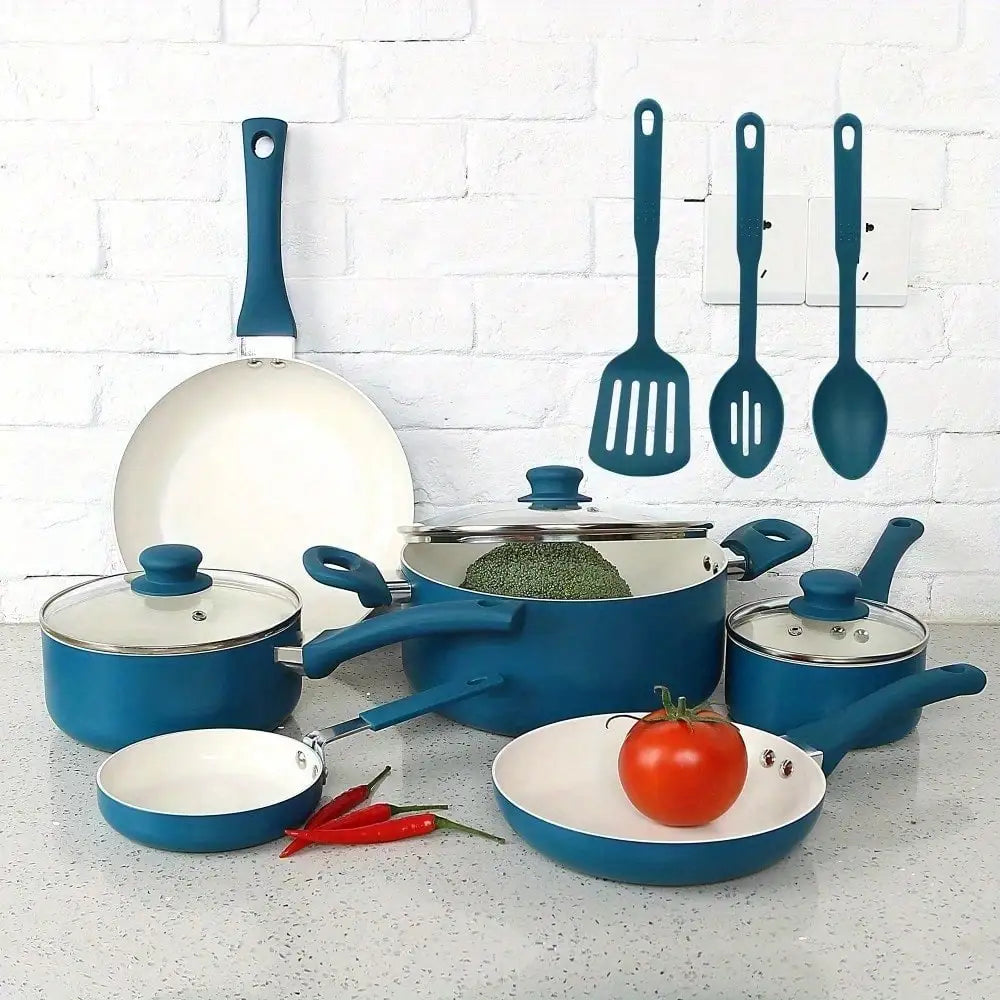 Ceramic aluminum 12-piece cookware set non-stick cookware, suitable for home use, meets various cooking needs