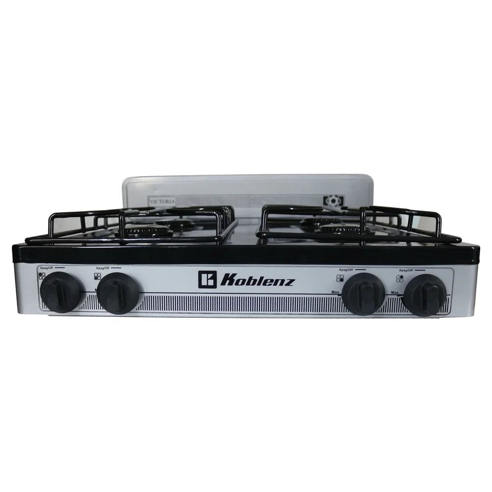 4-Burner Portable Liquid Propane Stove Top with Adjustable Flames and Protective Porcelain Cover Ideal Outdoor Cooking