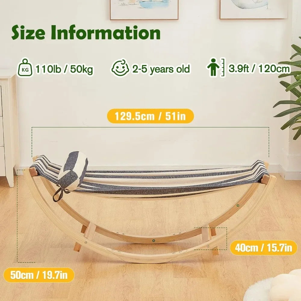 110lbs Capacity Wooden Rocking Chair for Kids 3-5 Years, Hammock with Stable Structure, CPC Certified Hammock