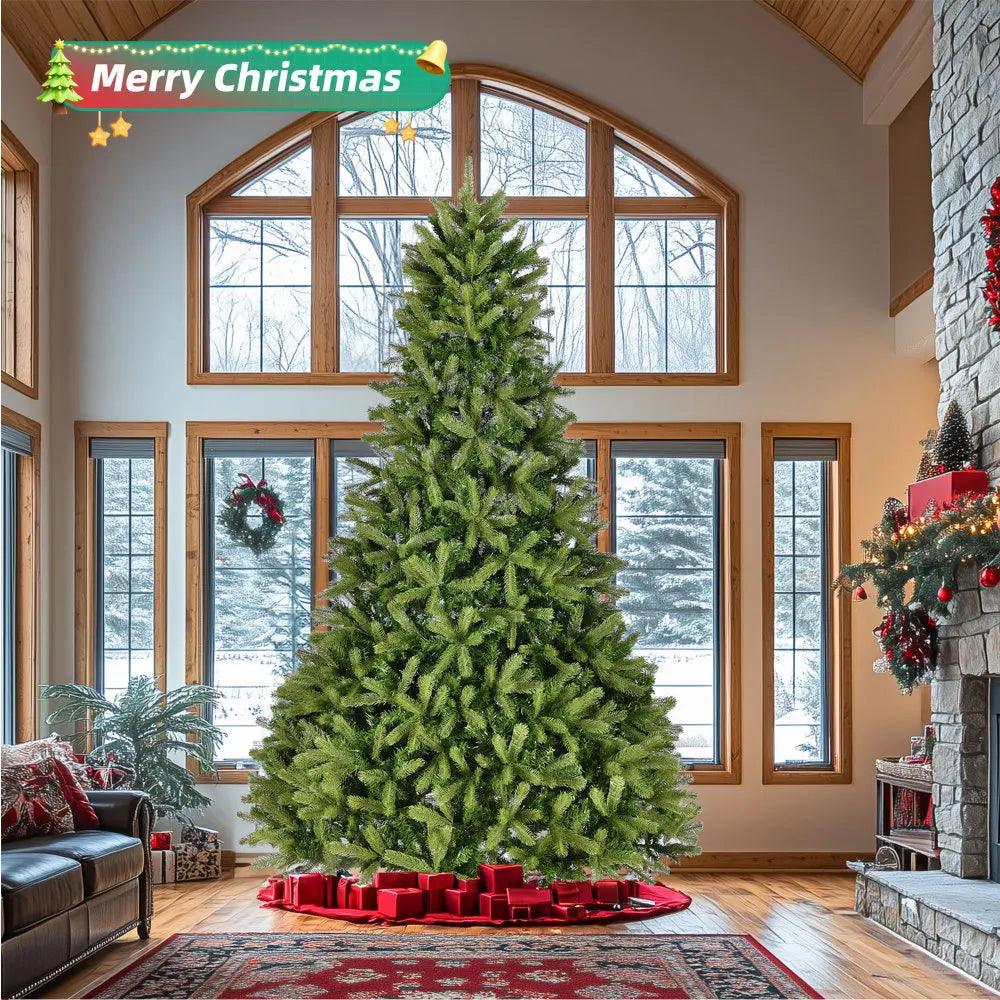 9Ft Artificial Tree, 2576 Mixed Tips, Unlit Hinged Spruce, Easy Assembly, Foldable Stand, Green.