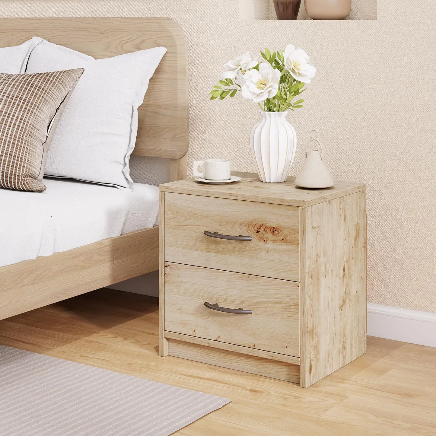 2-Drawer Nightstand Modern Bedside Table with Storage for Living Room Bedroom