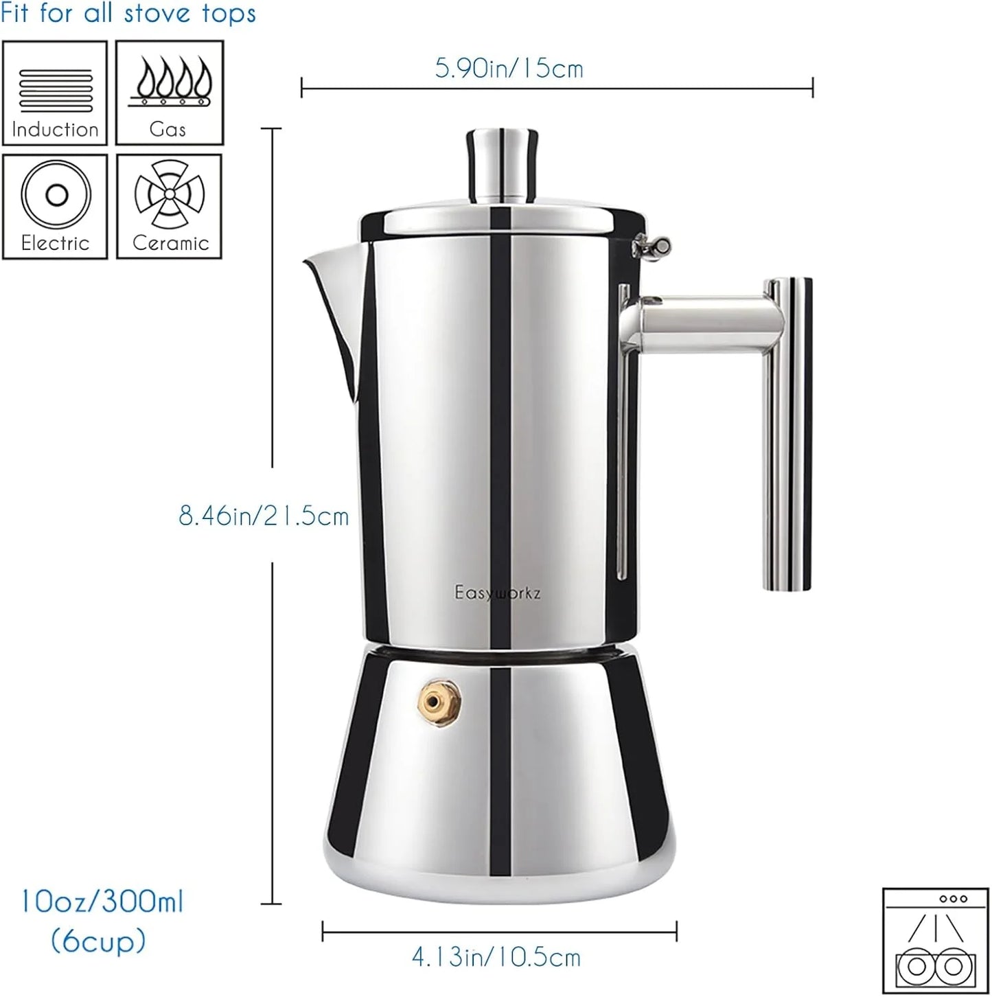 Easyworkz Stovetop Espresso Maker Stainless Steel 4 Cup