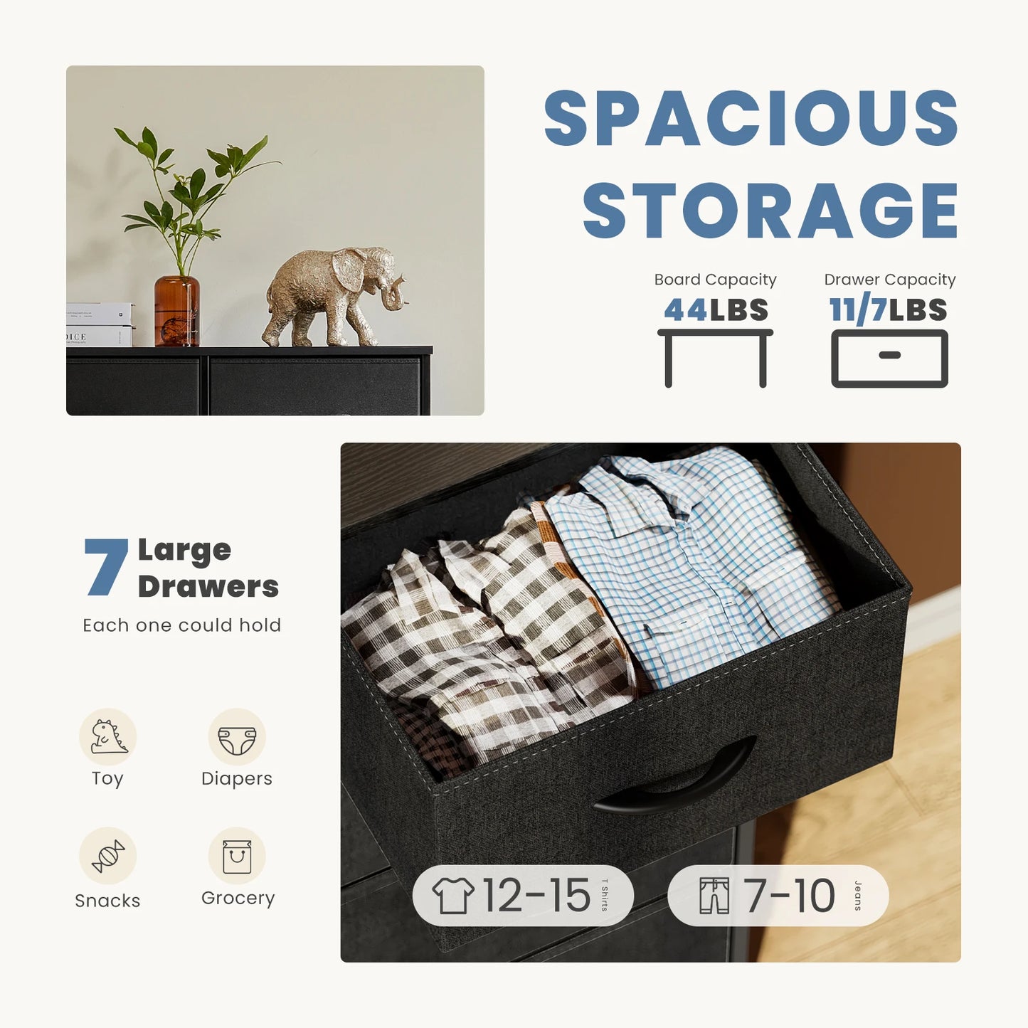Modern 7 Drawer Fabric Organizer For Bedroom And Living Room