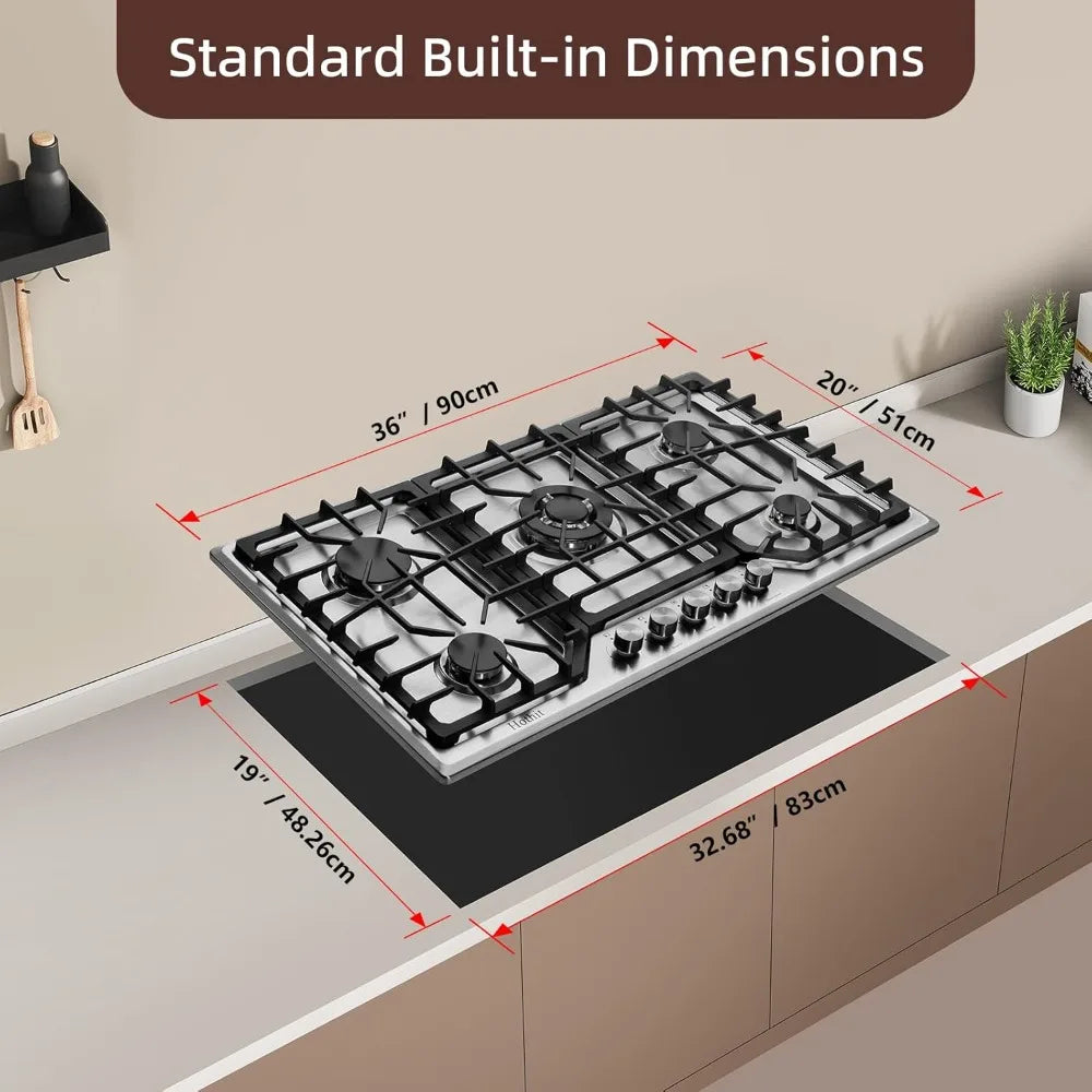 Five Burner Gas Cooktop Stainless Steel Range Top Propane