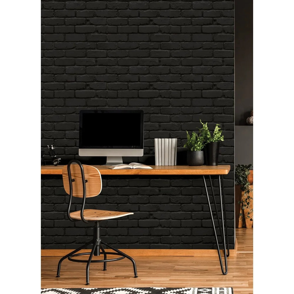 Black Brick Peel and Stick Wallpaper 216in x 20.5in Easy Application Removable Home Decor Ideal DIY Projects Smooth Surfaces